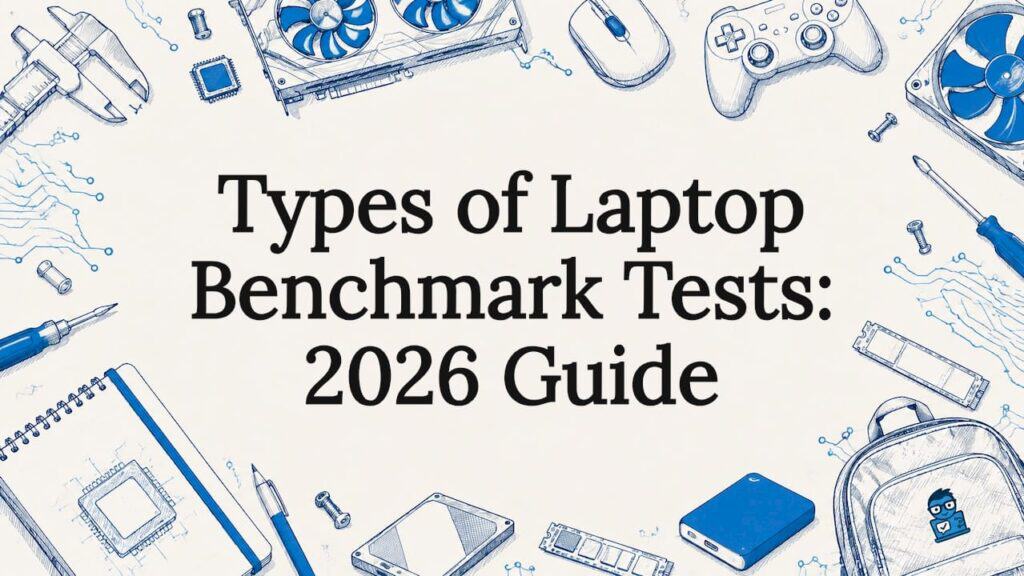 Decorative title card illustration for laptop benchmark guide