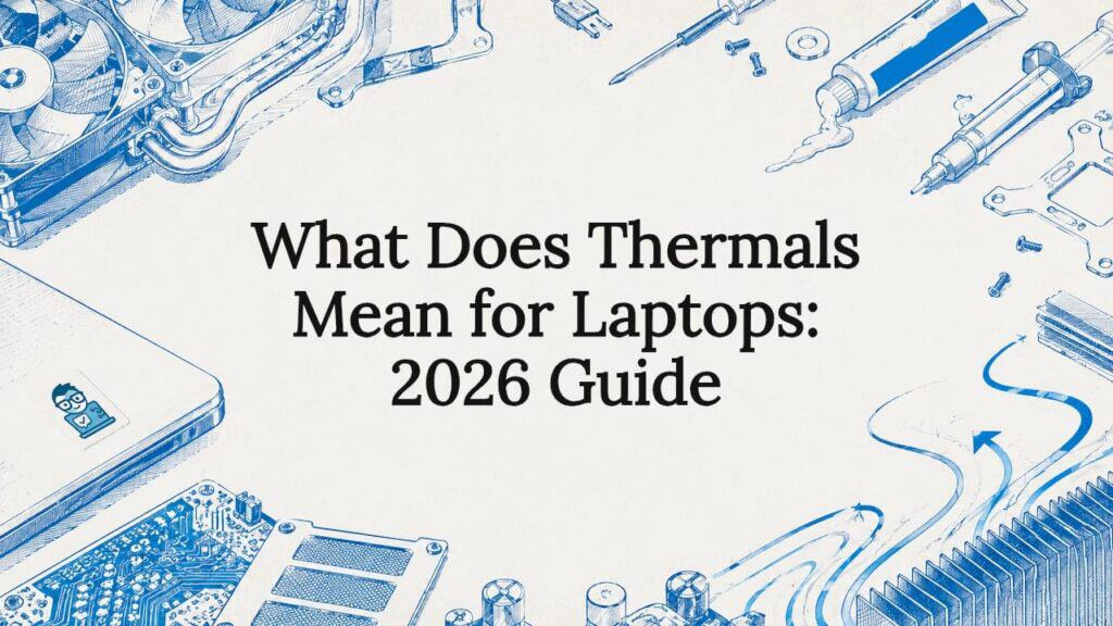 Decorative title card illustration with laptop thermal components