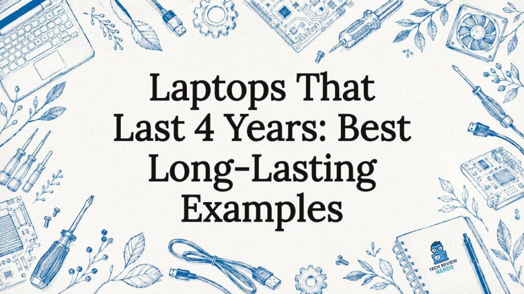 Decorative illustrated laptop title card