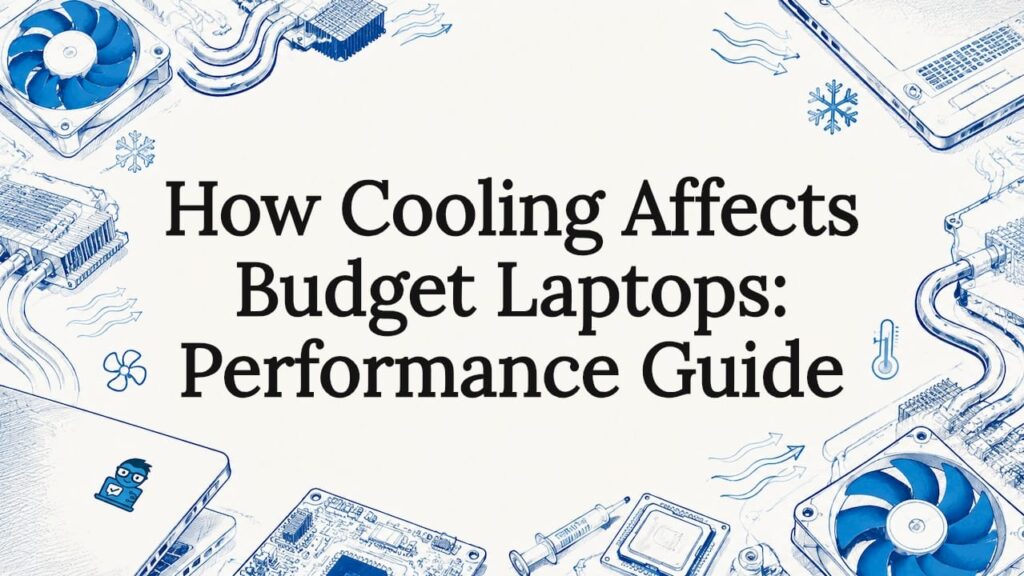 Decorative title card illustration with laptop cooling elements