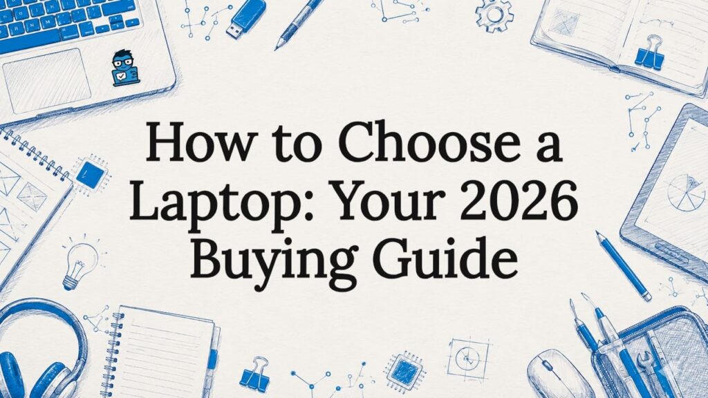 Decorative laptop buying guide title card