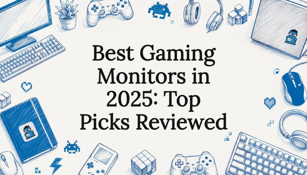 Decorative illustrated gaming monitor title card